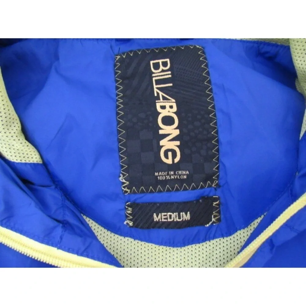 Billabong Hooded Jacket Mens Sz M Blue Yellow‎ Windbreaker Nylon